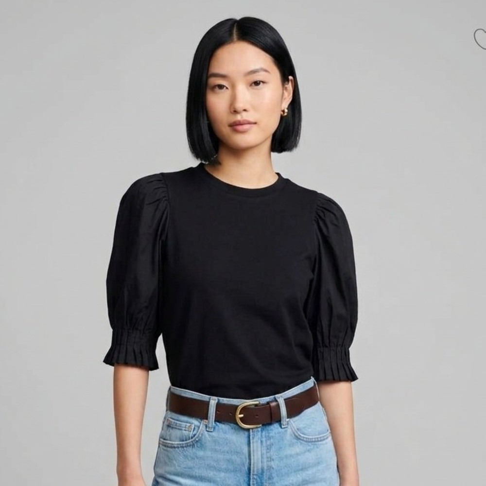 Madewell Top Womens Size XXS Puff Sleeve Tee Black Cotton Crewneck NWT